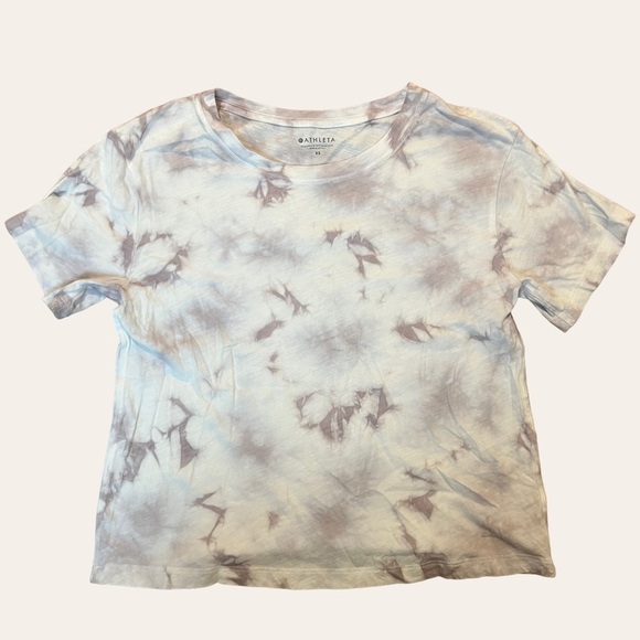 Athleta Gray Tie-Dye Short Sleeve Organic Cotton Daily Crew Cropped Tee XS - Picture 4 of 8